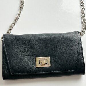 Vtg Danier Genuine Leather Mini Turn Lock Crossbody Bag/Wallet in Black